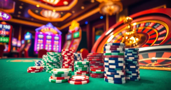 Exciting gaming scene at 88i casino featuring poker chips and slot machines.