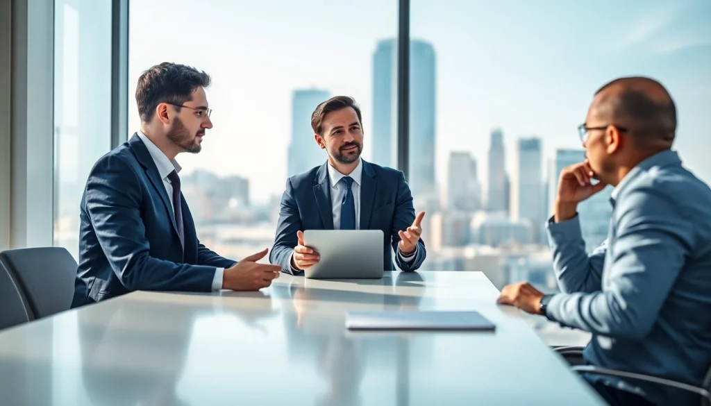 Headhunter IT interview in a modern office showcasing a professional interaction.