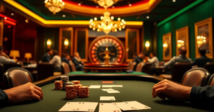 Experience thrilling gambling action at https://x88casino.net/ with an elegant poker table and roulette wheel.
