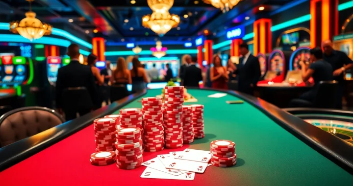 Experience thrilling gameplay at U 888 with vibrant casino visuals, dice, and poker tables.