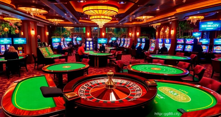 Experience thrilling casino action at https://gk88.city/ with players enjoying exciting table games and festive decorations.