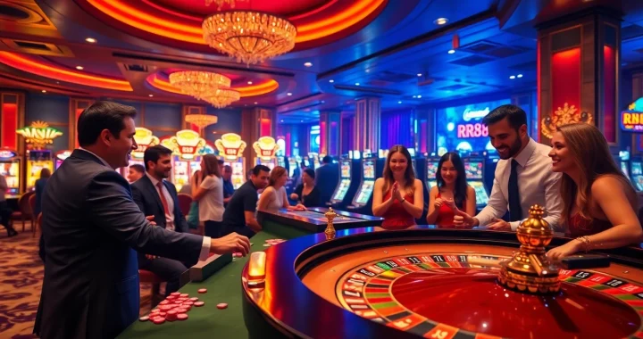 Players enjoying the thrill of RR88 at a luxurious casino roulette table.