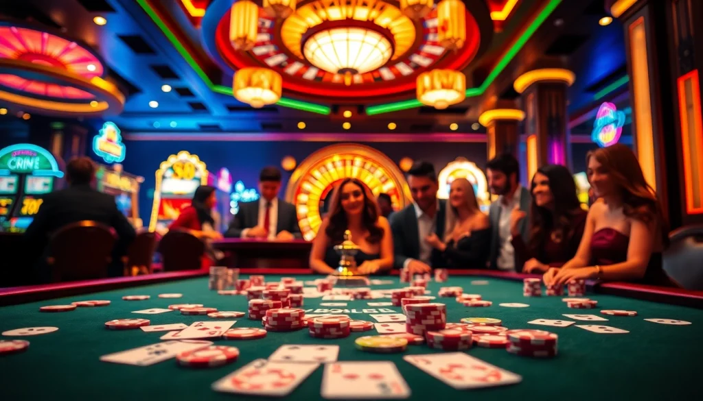 Players engaging in a thrilling 88i game at an upscale casino table surrounded by vibrant poker chips.