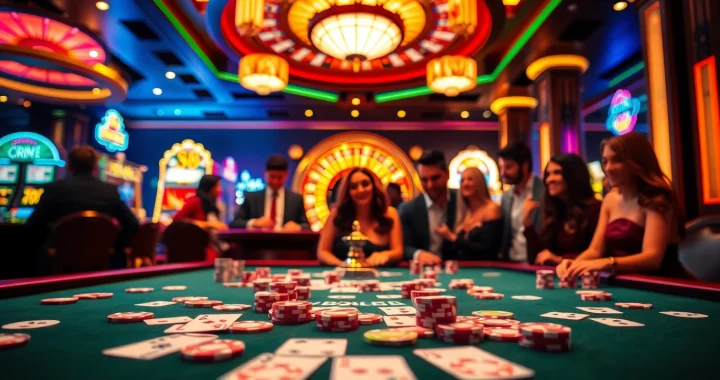 Players engaging in a thrilling 88i game at an upscale casino table surrounded by vibrant poker chips.
