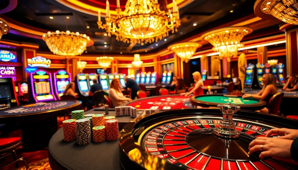 Experience the thrilling excitement of RR88 at a luxurious casino with roulette and blackjack tables.