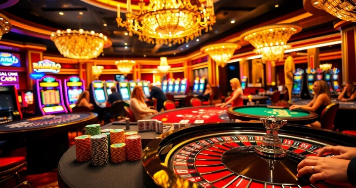 Experience the thrilling excitement of RR88 at a luxurious casino with roulette and blackjack tables.