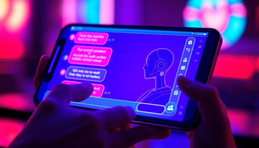 AI chat nsfw interface showcasing engaging conversation with a futuristic design.