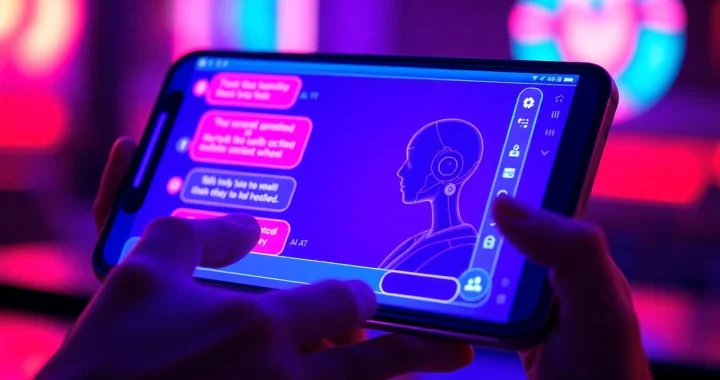 AI chat nsfw interface showcasing engaging conversation with a futuristic design.