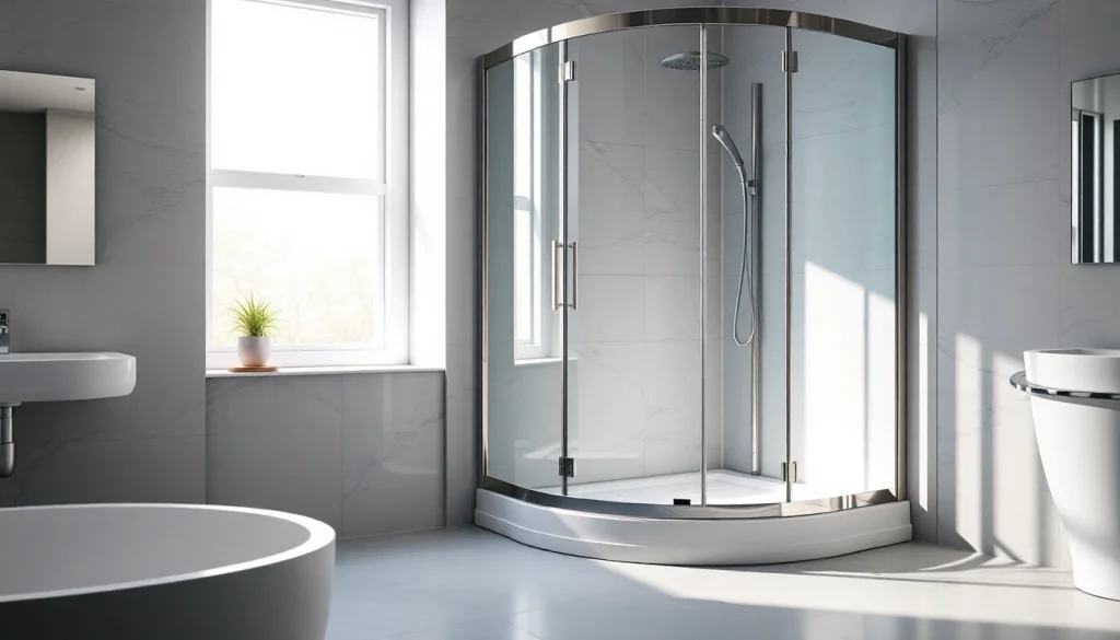 Moderne duschkabine 100x100 in stilvollem Badezimmer mit eleganten Fliesen und natürlichem Licht.