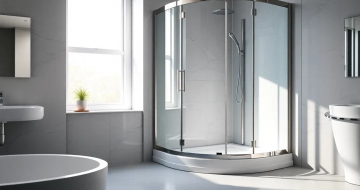 Moderne duschkabine 100x100 in stilvollem Badezimmer mit eleganten Fliesen und natürlichem Licht.