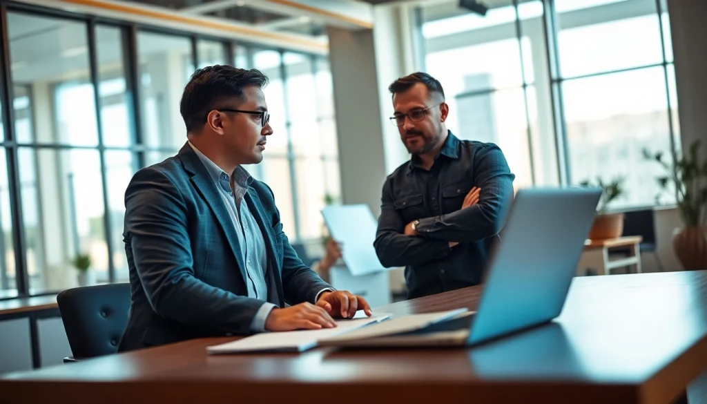 Headhunter Ingenieure consulting a client in a bright office space.