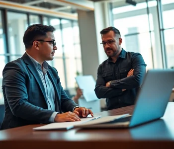 Headhunter Ingenieure consulting a client in a bright office space.