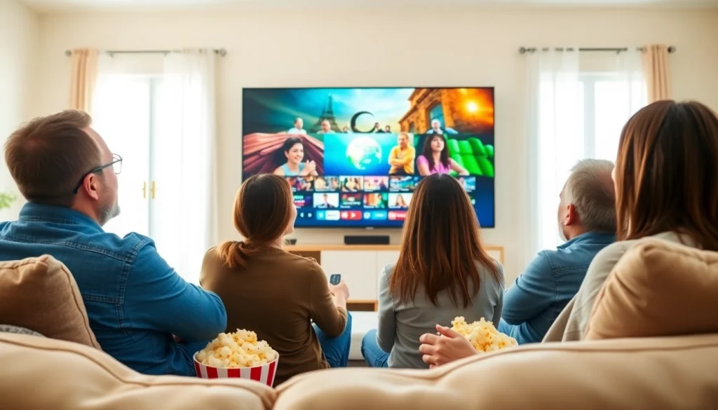 Genießen Sie IPTV Service online in einem modernen Wohnzimmer mit gutem Licht und lebhaftem Inhalt.